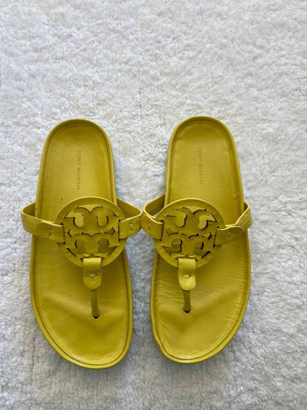 Tory Burch Lemon Yellow Logo Thong Sandals